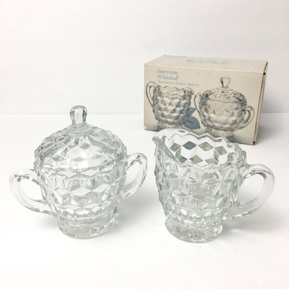 Crystal Glass Creamer and Sugar Bowl with Lid - Picture 1 of 11